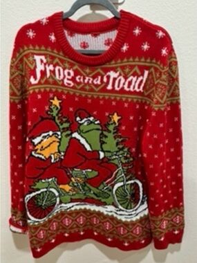Frog and Toad Red Christmas‎ Sweater 2XL